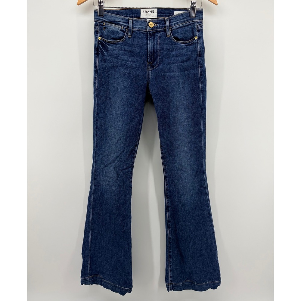 Frame Denim Le High Flare Jeans Dark Wash Blue High Rise Stretch Womens Size 25